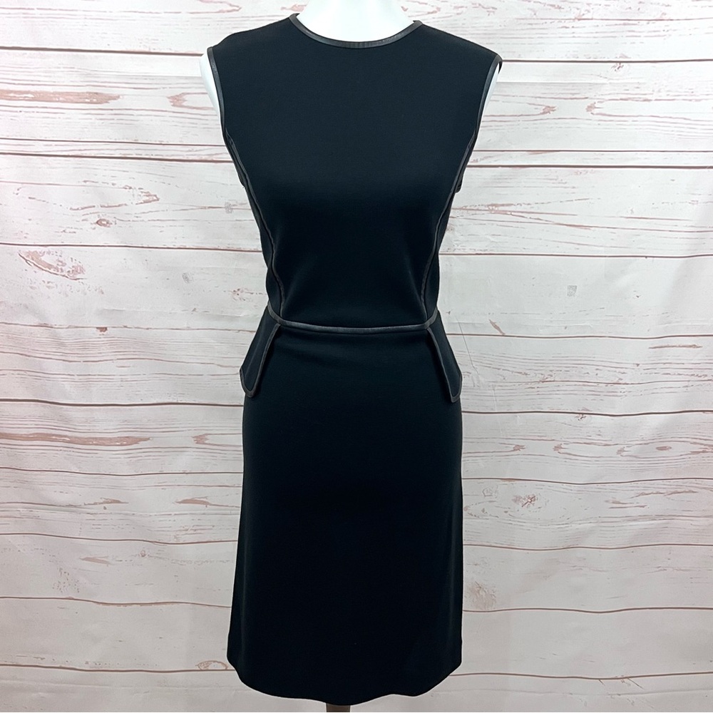 Tory Burch Charcoal Violet Peplum Ponte Sheath Wool Leather Trim Knit Dress